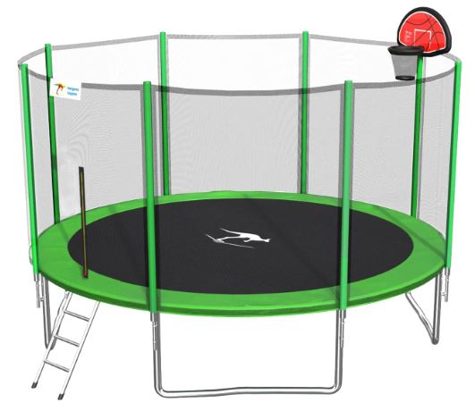 Kangaroo Hoppers 12 Foot Trampoline with Safety Enclosure Net, Basketball Hoop and Ladder