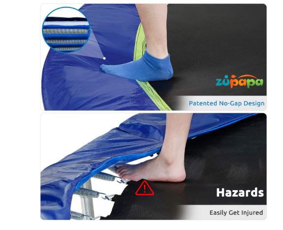 Zupapa No-Gap Design 12 Foot Trampoline for Kids with Safety Enclosure Net No Gap